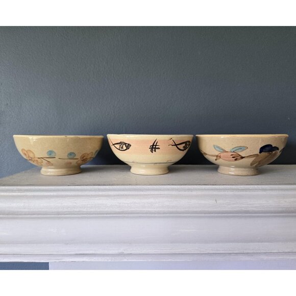 Set of 3 Small Japanese Ceramic Bowls Mismatched Patterns Floral, Cherry Blossom - Picture 1 of 8